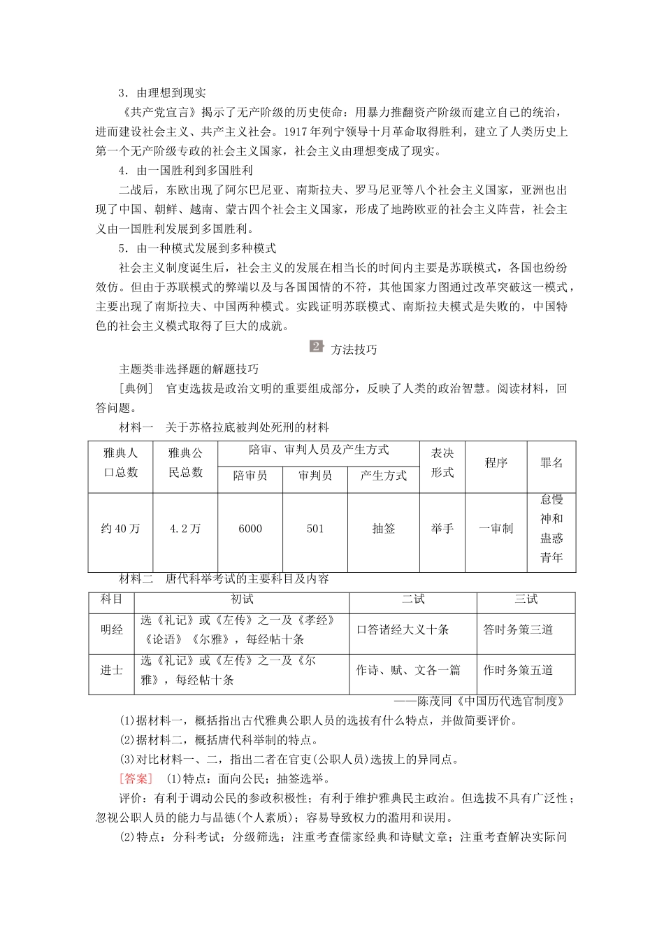 高中历史 专题八 解放人类的阳光大道专题知识整合讲义 人民版必修1-人民版高一必修1历史教案_第2页