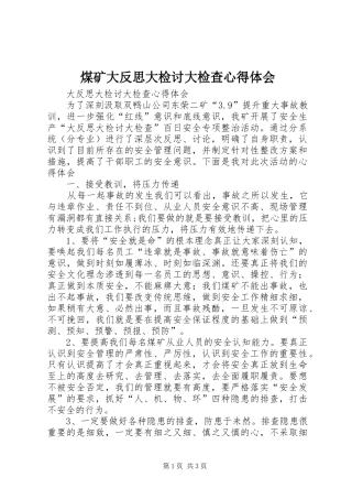 煤矿大反思大检讨大检查心得体会