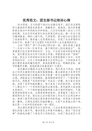 优秀范文：团支部书记培训心得