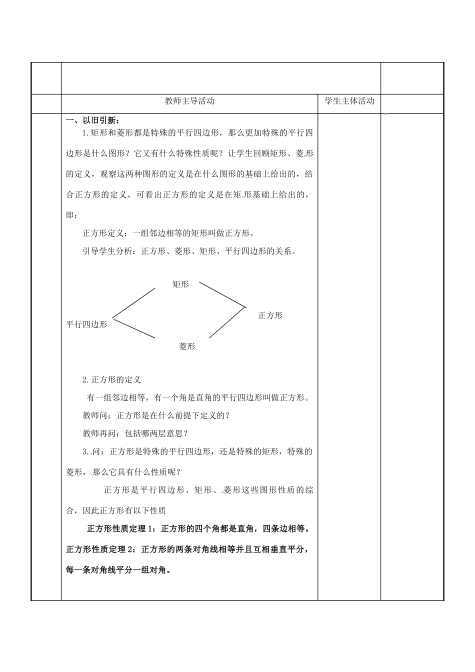 江苏省新沂市第二中学九年级数学上册 1.3 平行四边形、矩形、菱形、正方形的性质和判定教案（4） 苏科版_第2页