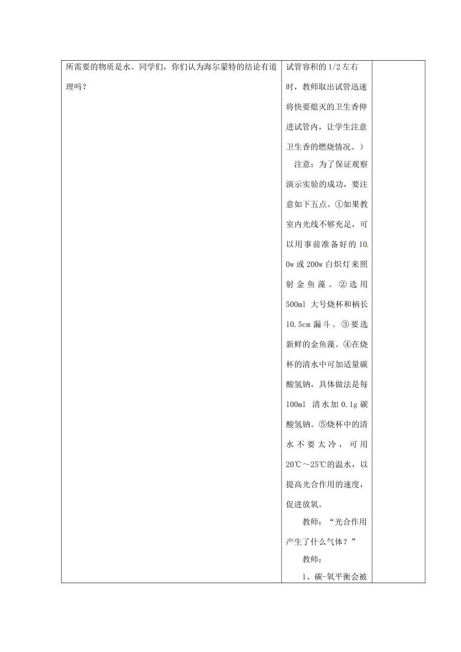 江苏省泗阳县王集中学七年级生物上册《光合作用吸收二氧化碳、放出氧气》教案 苏教版_第2页