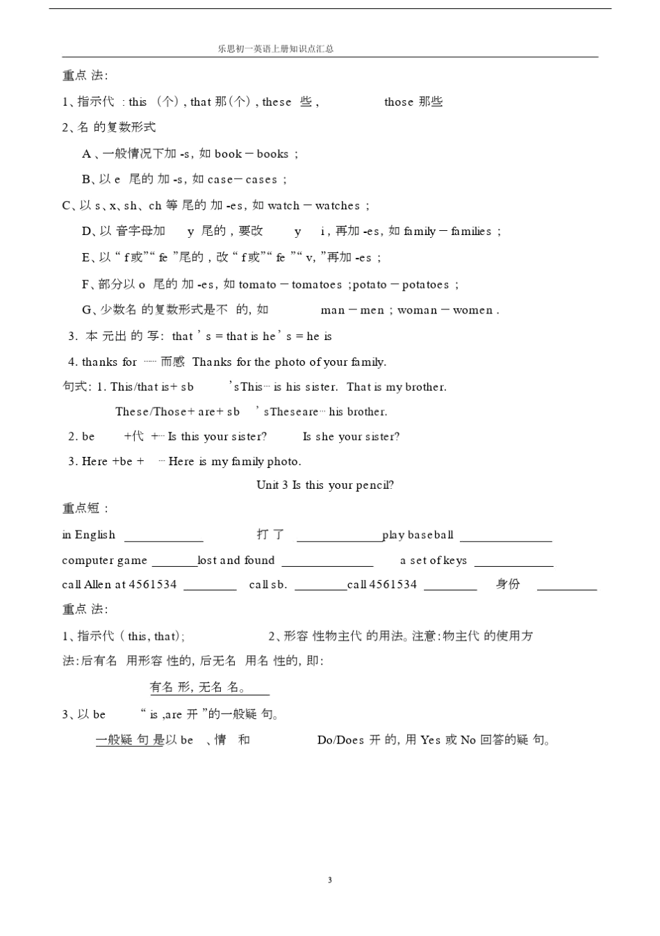 (完整)人教版七年级上册英语语法点及练习精选.doc_第3页