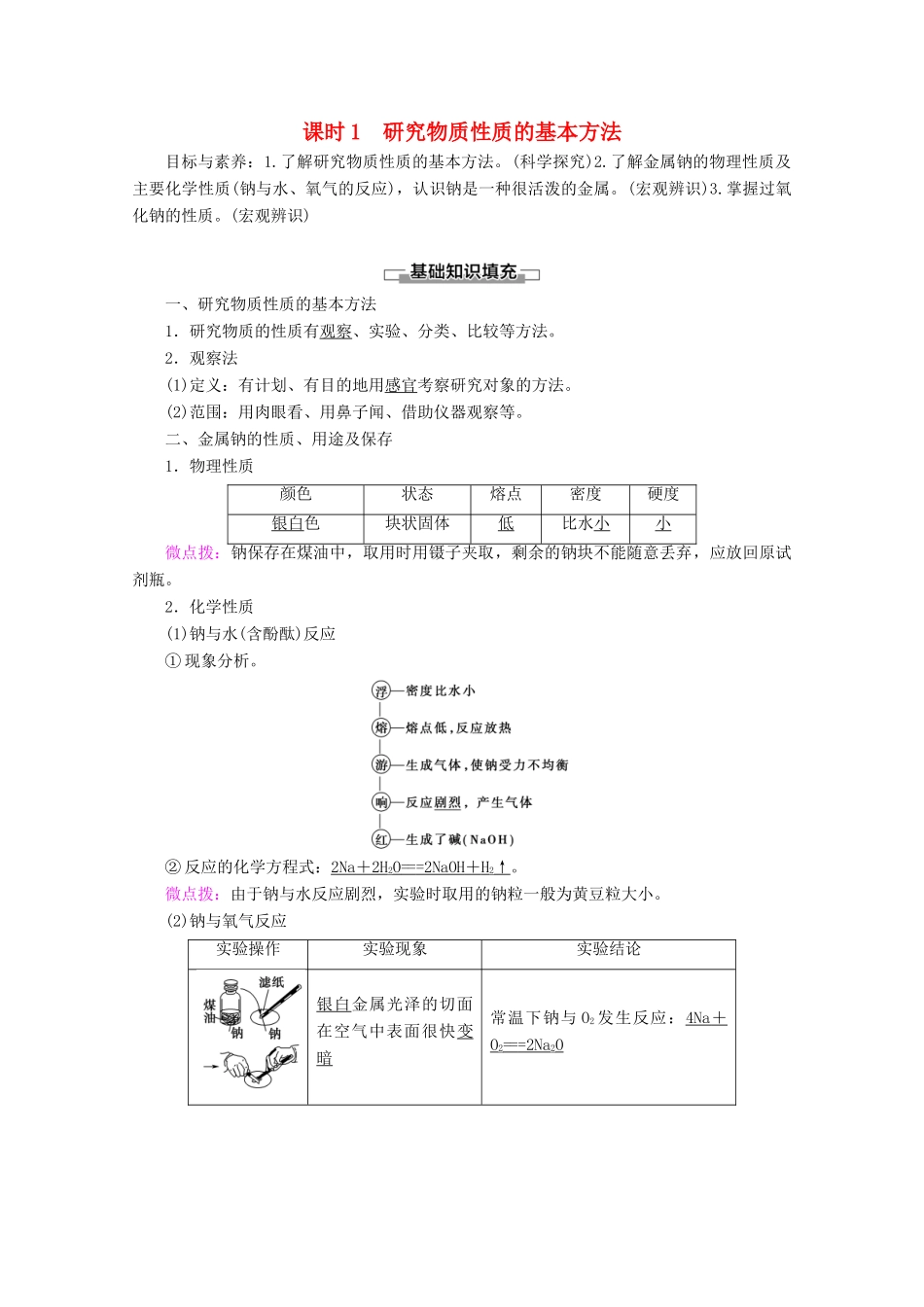 高中化学 第1章 第2节 课时1 研究物质性质的基本方法教案 鲁科版必修1-鲁科版高一必修1化学教案_第1页