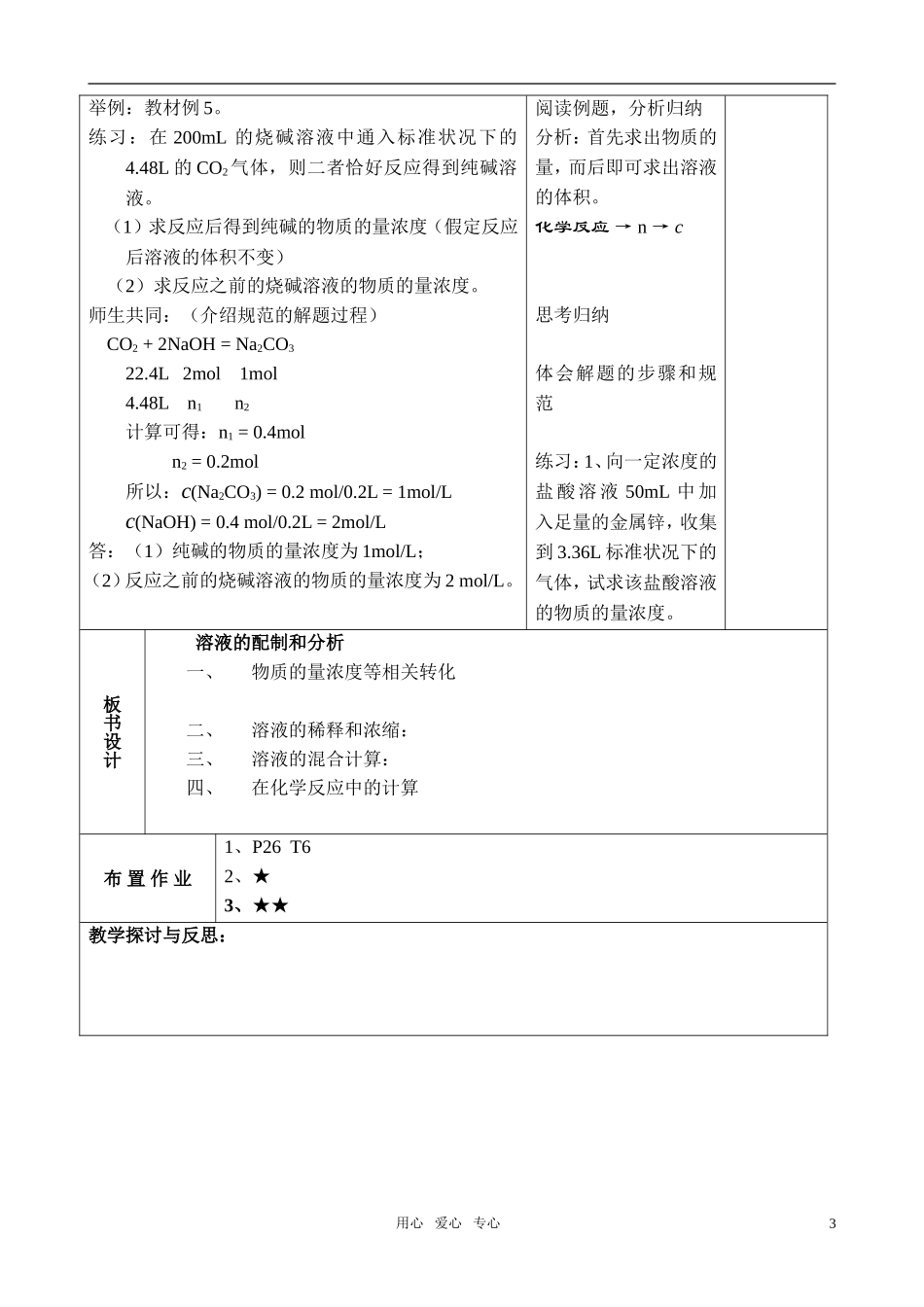 高中化学 溶液的配制和分析(2)教案 苏教版必修1_第3页