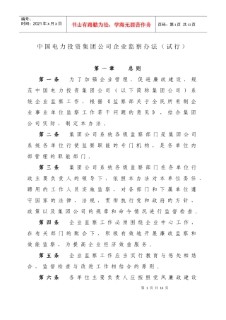 中国电力投资集团公司企业监察办法