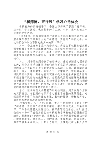 “树师德、正行风”学习心得体会