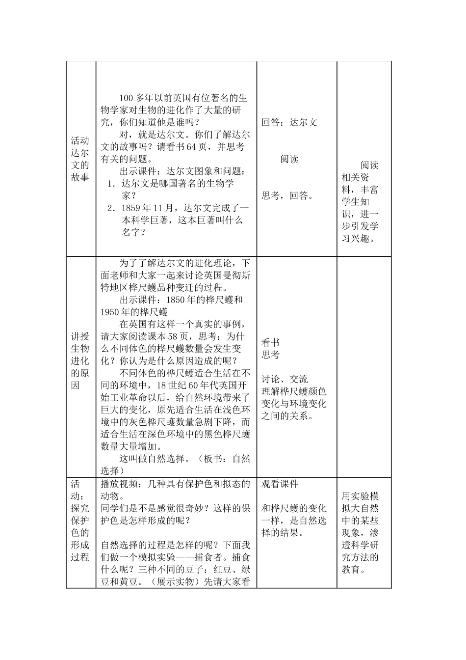 八年级生物 《生物进化的原因》教学设计_第2页