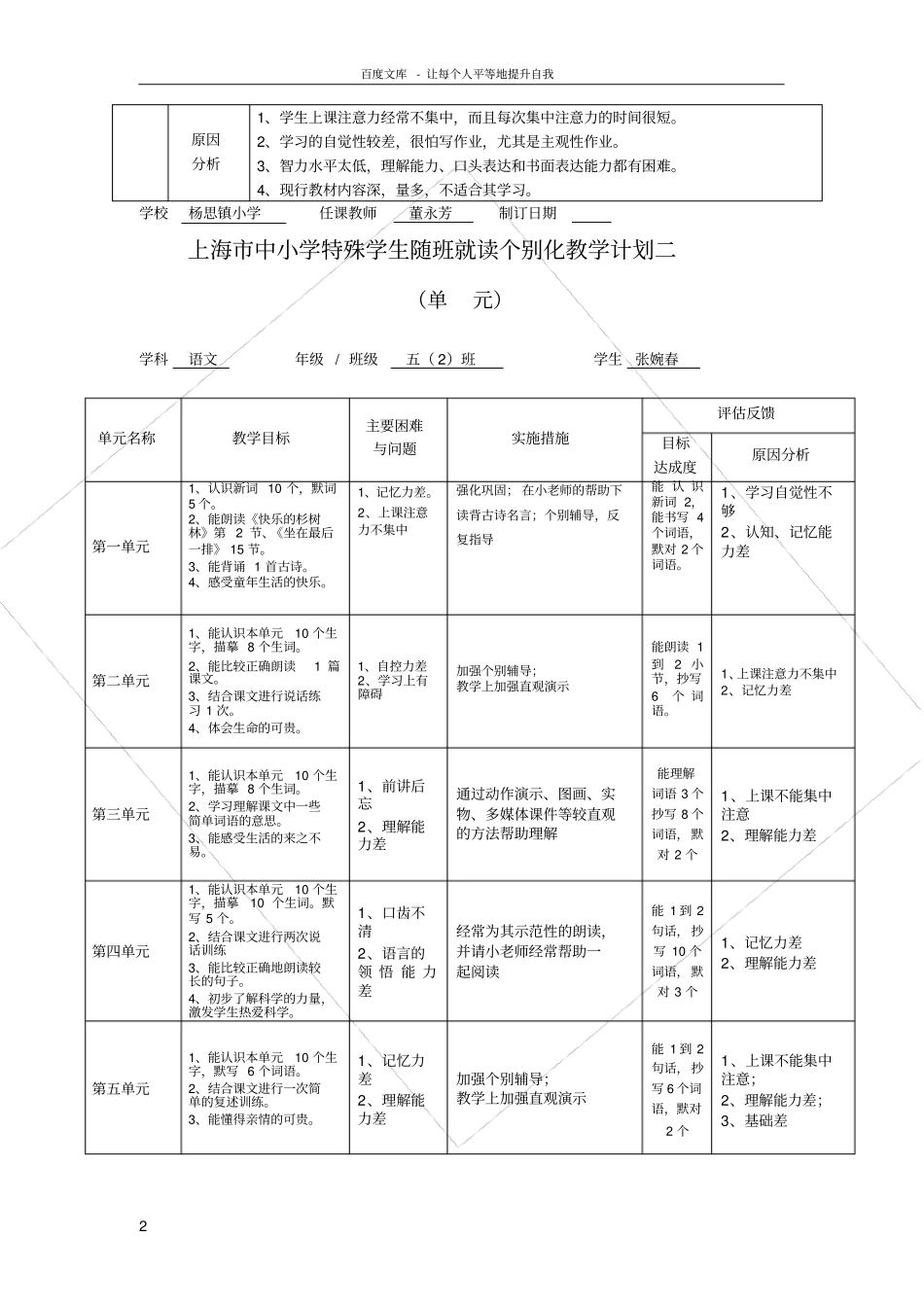 五年级语文个别化教学计划_第2页