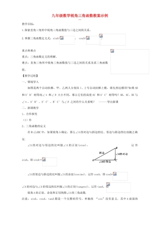 九年级数学锐角三角函数教案示例 浙教版