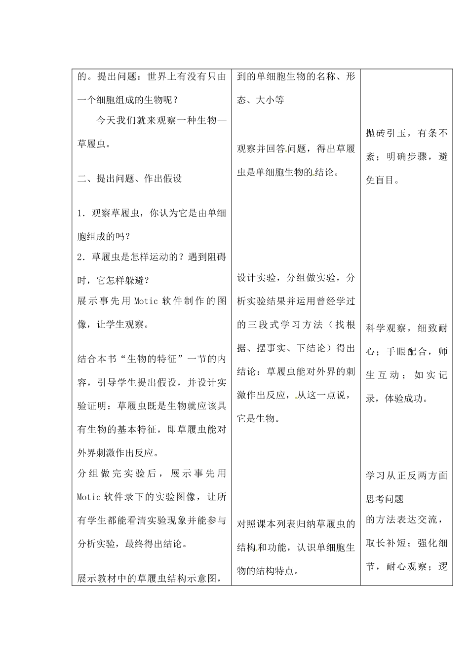 吉林省四平市第十七中学七年级生物上册 单细胞的生物教案 新人教版_第2页