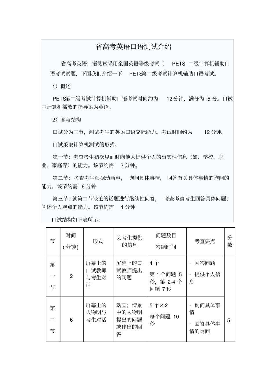 云南省高考英语口语测试的介绍_第1页
