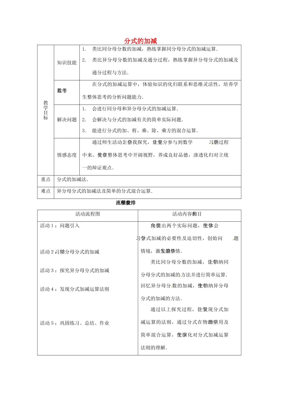 吉林省延边三中八年级数学下册《分式的加减》教案 新人教版_第1页