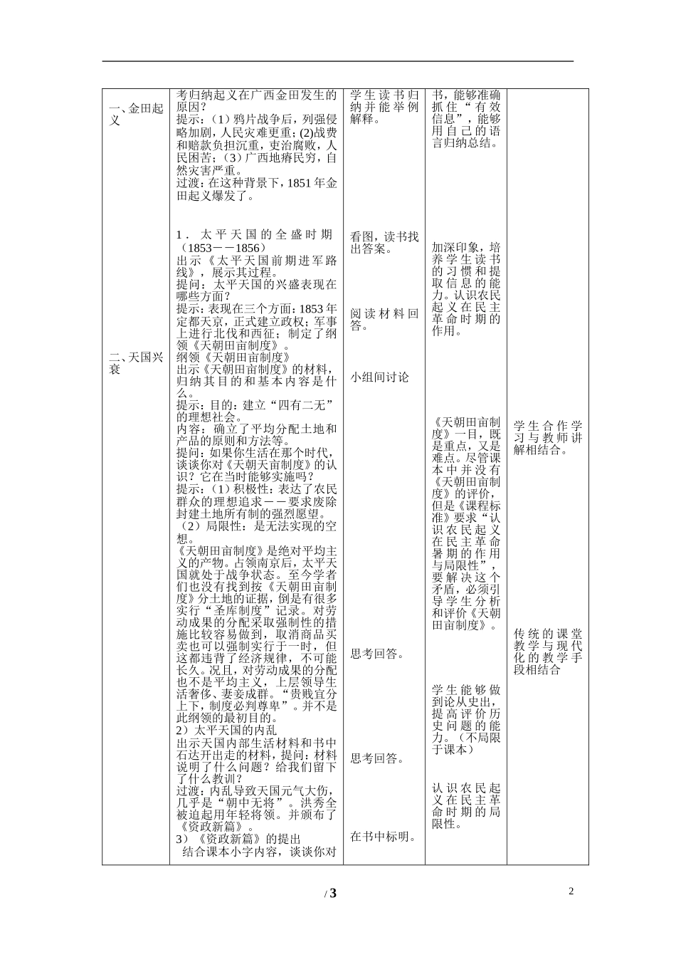 高中历史 第四单元 内忧外患与中华民族的奋起第13节《太平天国运动》参考教案1 岳麓版必修1_第2页