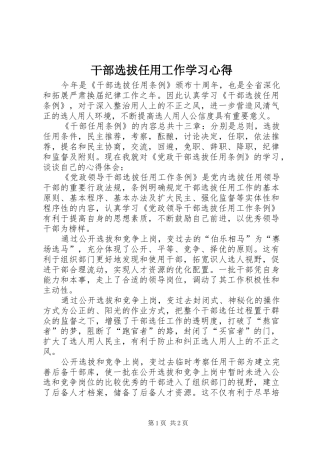 干部选拔任用工作学习心得