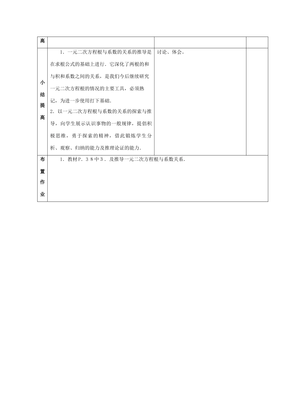 江苏省太仓市浮桥中学九年级数学上册 一元二次方程根与系数的关系（第1课时）教案 苏科版_第3页