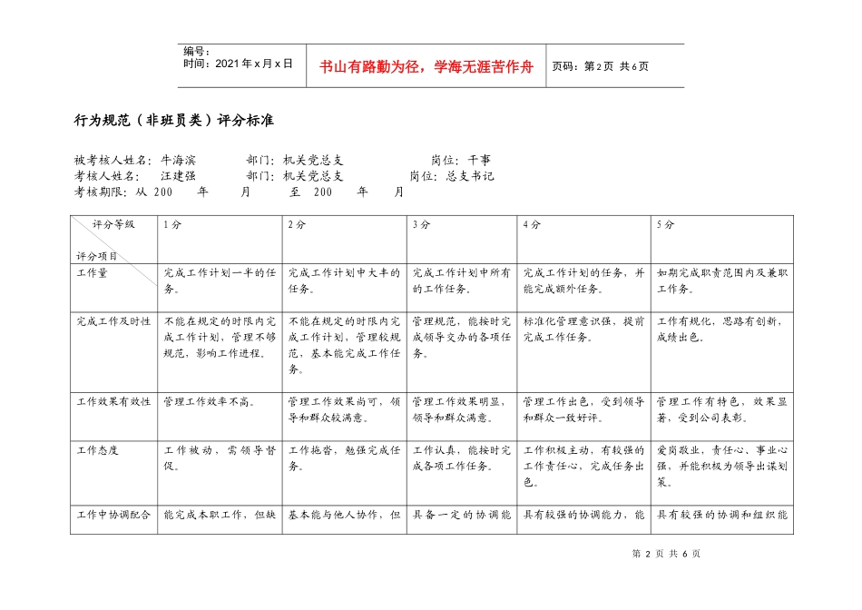 上海市电力公司市区供电公司干事行为规范考评表_第2页
