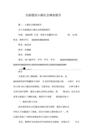 全面建设小康社会调查报告