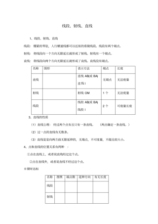 北师版七年级上数学基本平面图形知识点及练习题