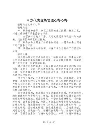 甲方代表现场管理心得心得