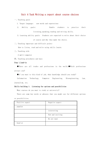 高中英语 Unit 4 The next step-Task精品教案 牛津译林版选修11