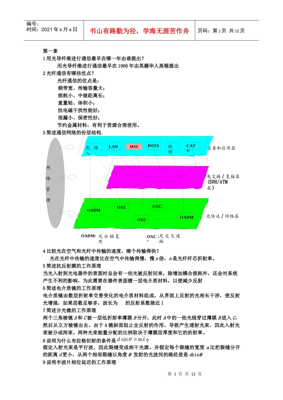 光纤通信复习题精华_第1页