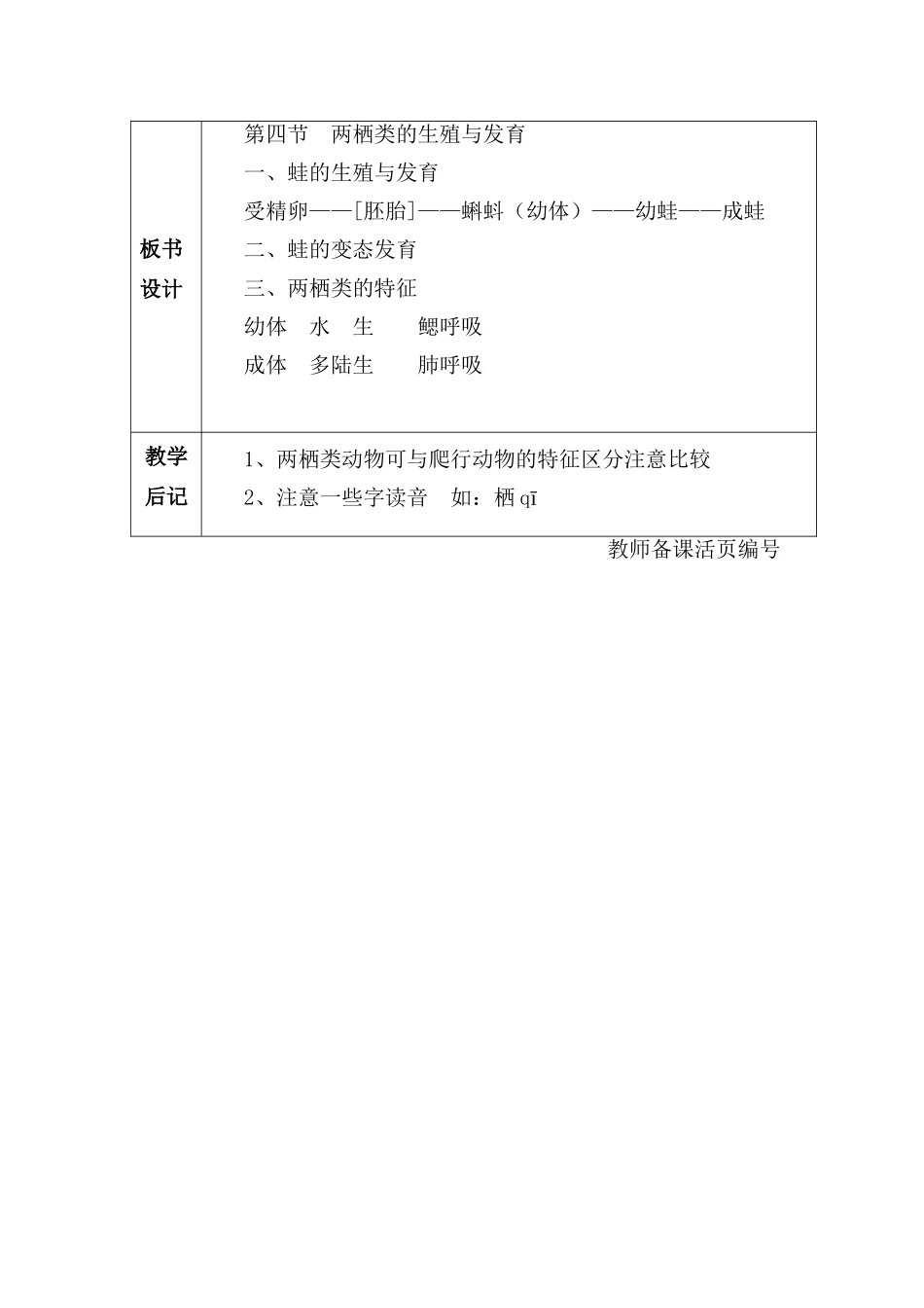 八年级生物上：第14章第四节 两栖类的生殖与发育 教案（苏教版）_第2页