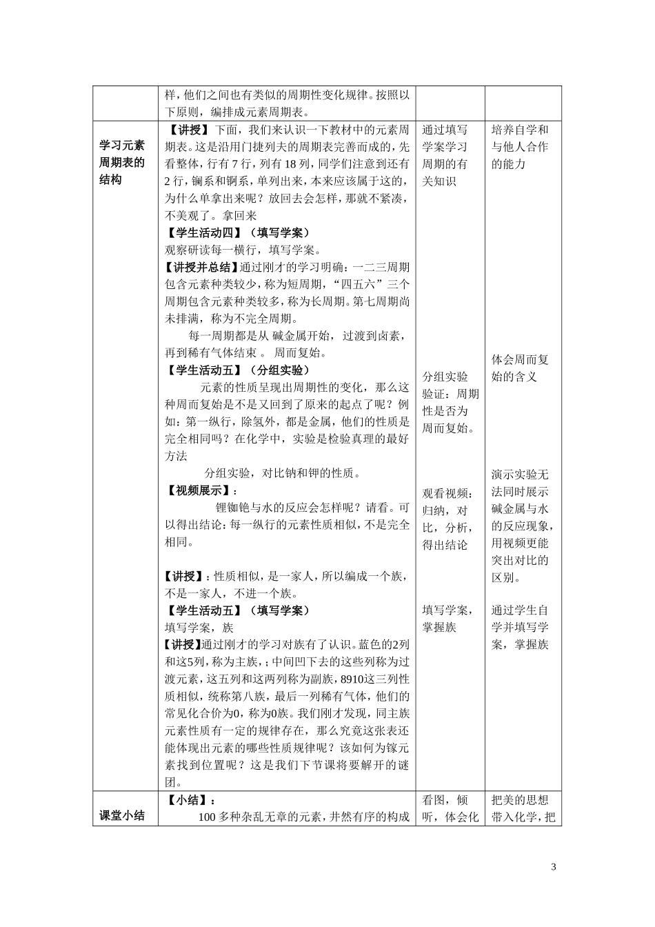 高中化学 元素周期表教学设计 新人教版必修2_第3页