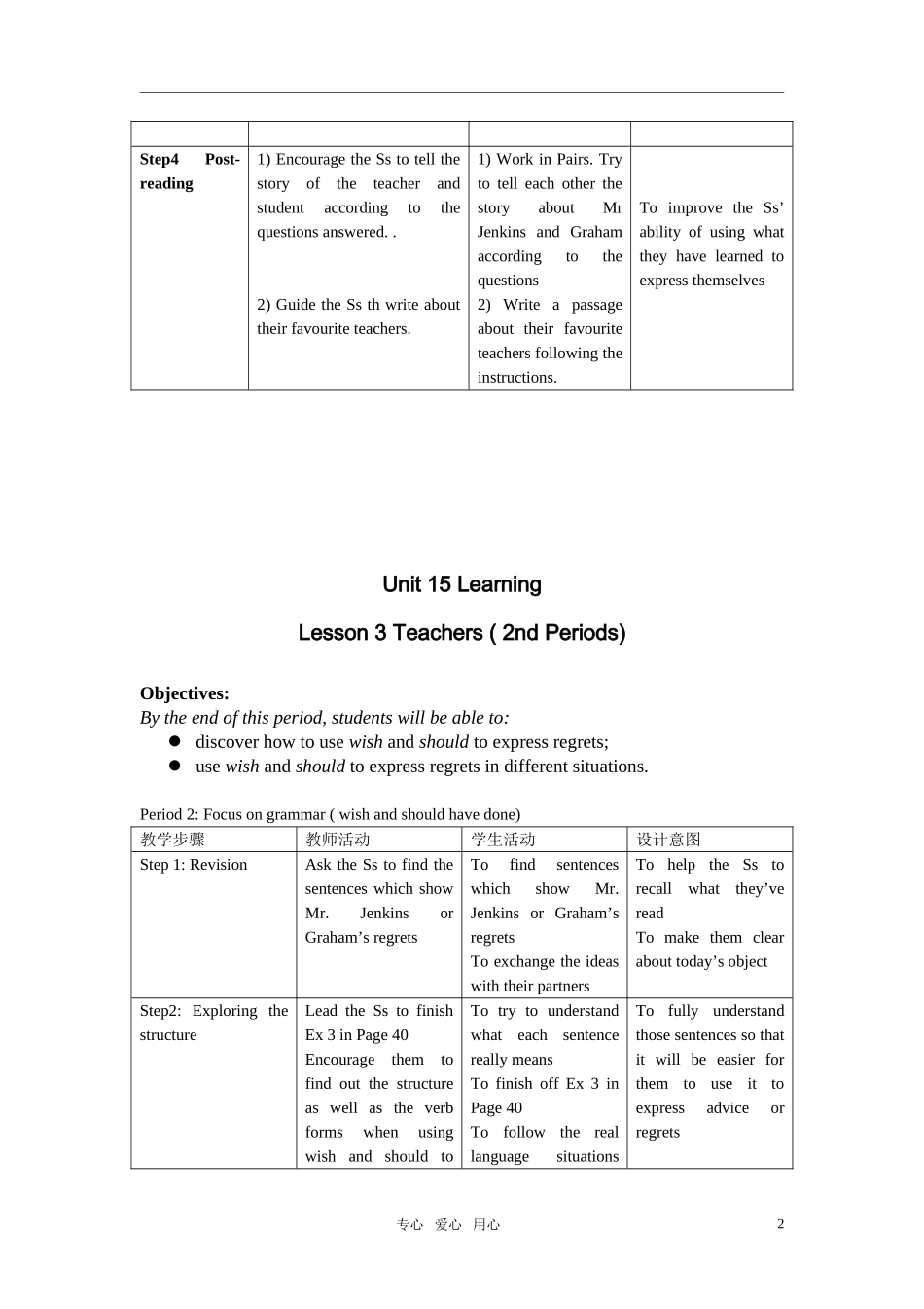 高中英语 module 5 unit 15 lesson3第一第二课时教案 北师大版必修5_第2页