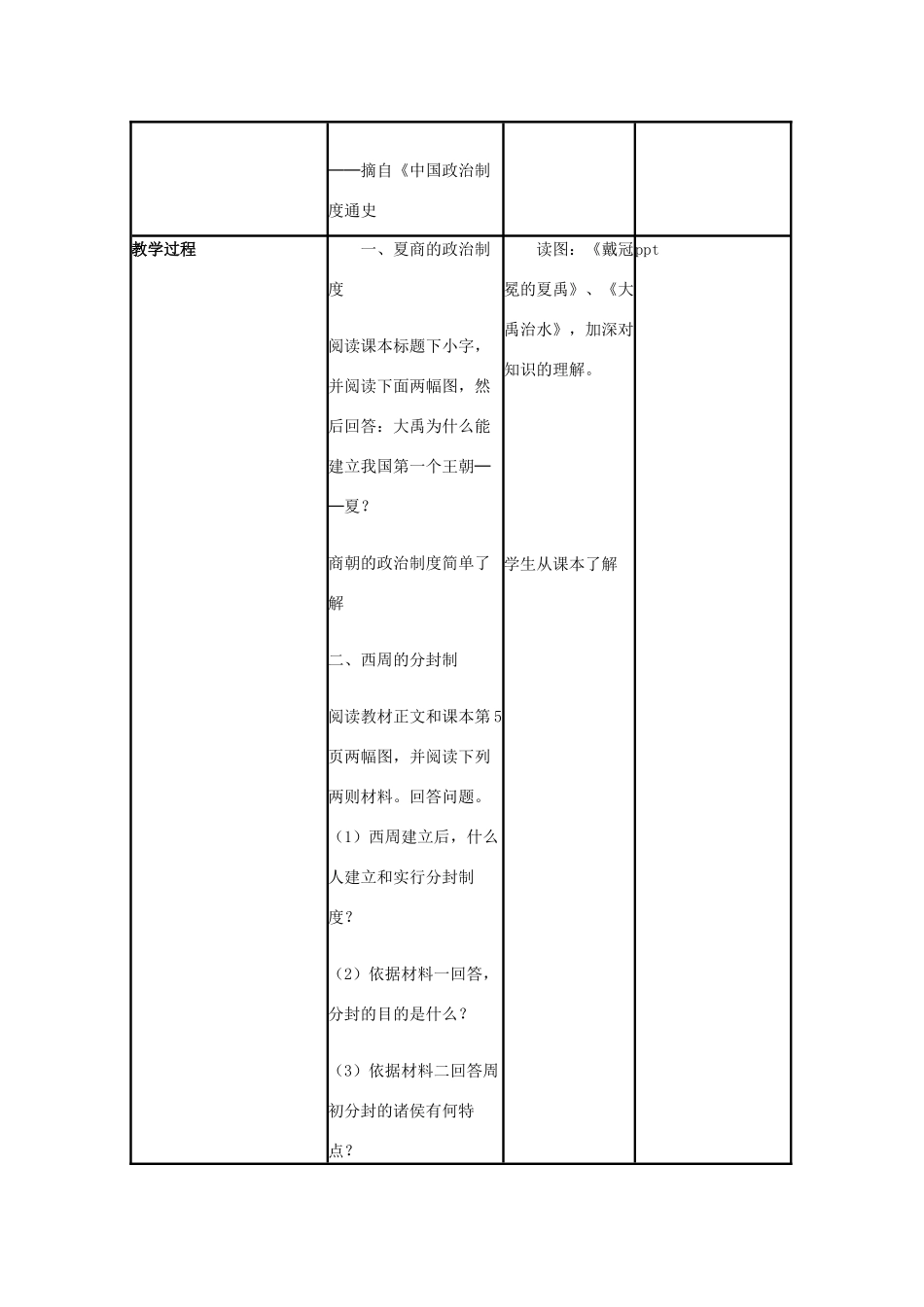 高中历史 第1课 夏商制度与西周封建教案7 岳麓版必修1-岳麓版高一必修1历史教案_第3页