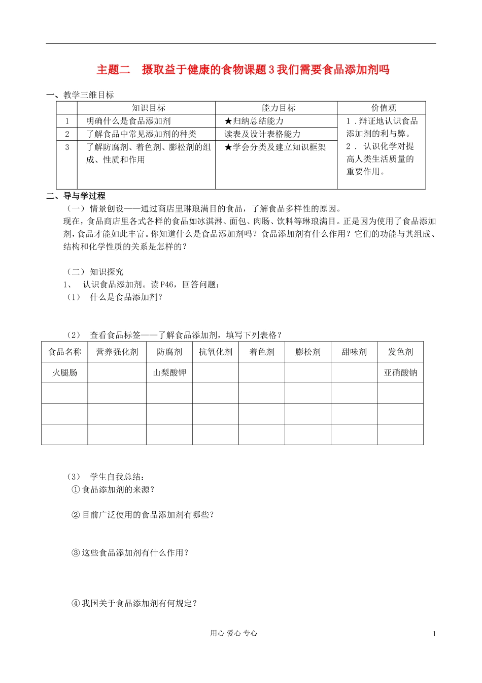高中化学 我们需要食品添加剂吗教案　鲁科版必修1_第1页