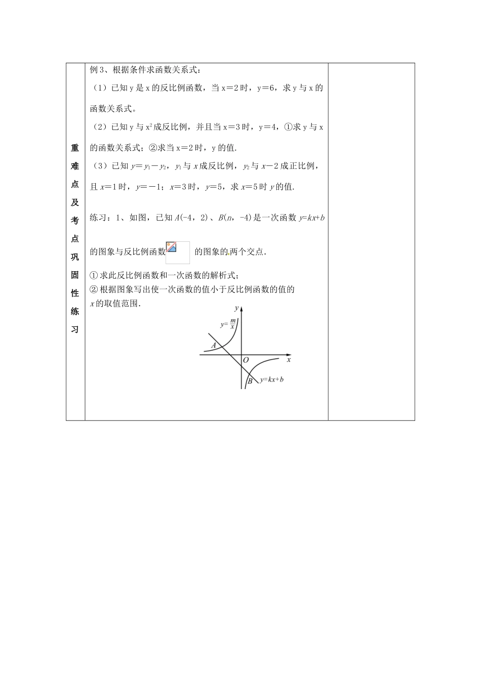 河南省洛阳市下峪镇初级中学八年级数学下册《反比例函数的图象和性质》教案 新人教版_第3页