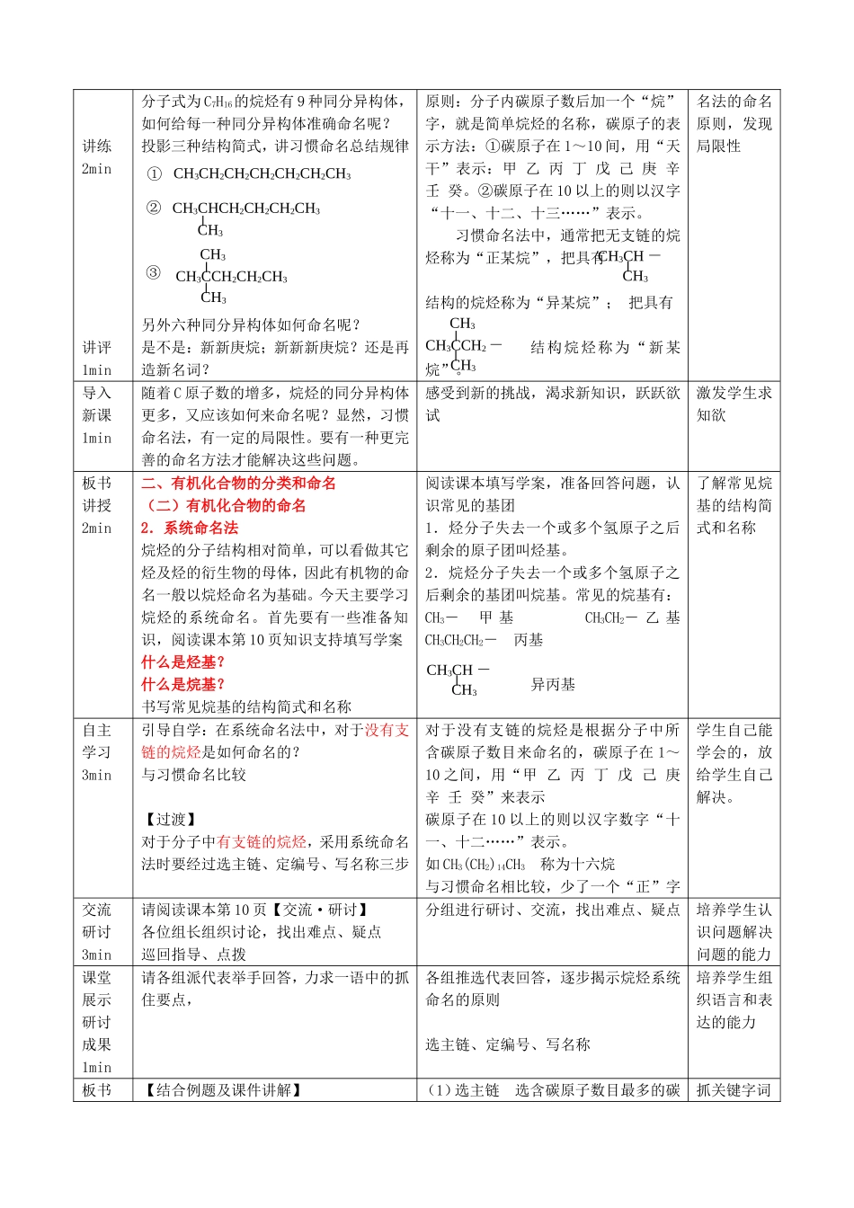 高中化学 第1章 第1节 认识有机化学 第3课时 有机化合物的命名教案 鲁科版选修5-鲁科版高二选修5化学教案_第2页