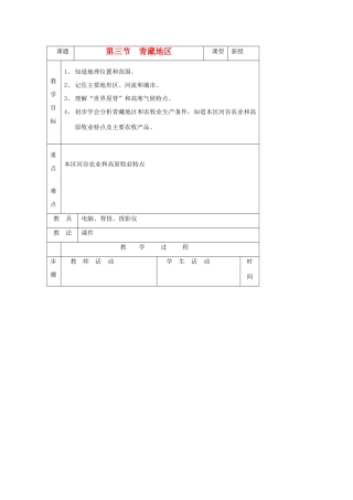 八年级地理上册 第四章 中国的区域差异 第三节 青藏地区和西北地区名师教案2 湘师版