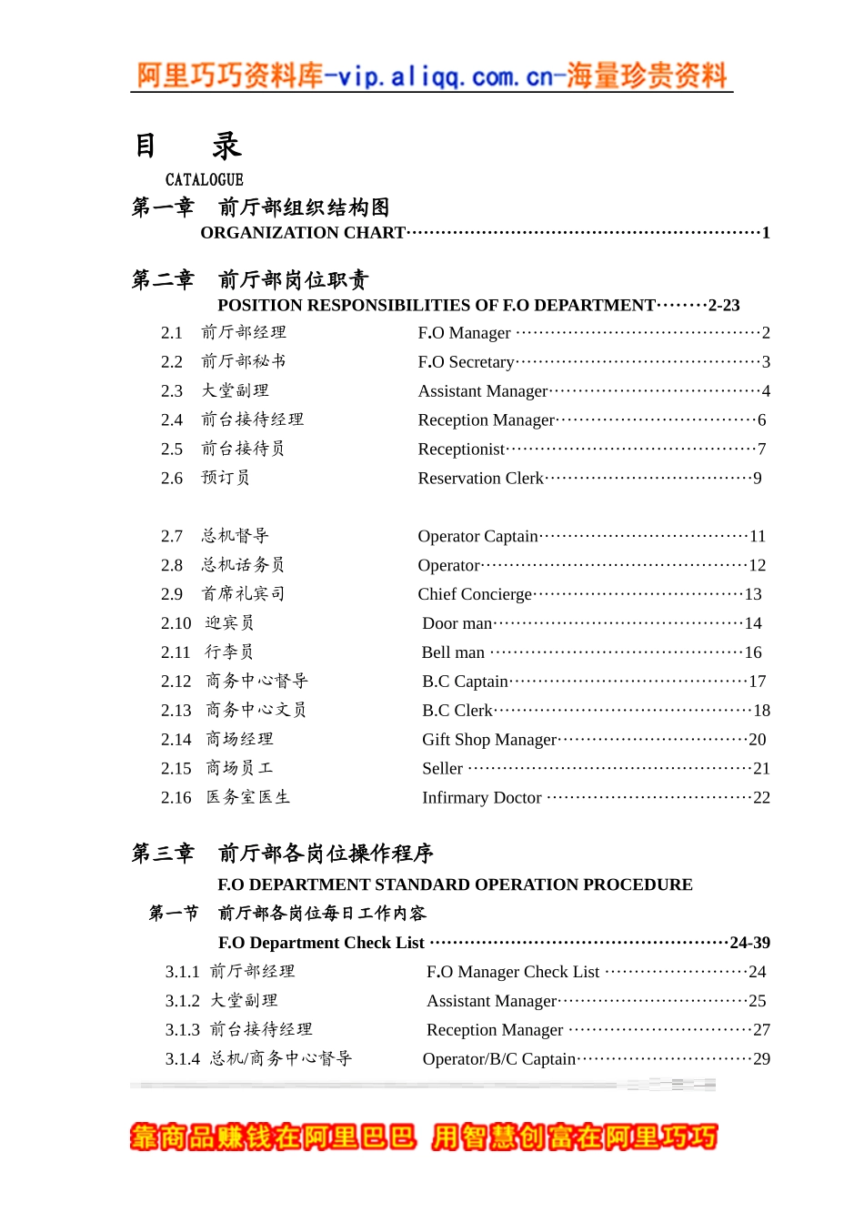 XXX酒店前厅部岗位职责及制度程序（DOC153页）_第1页