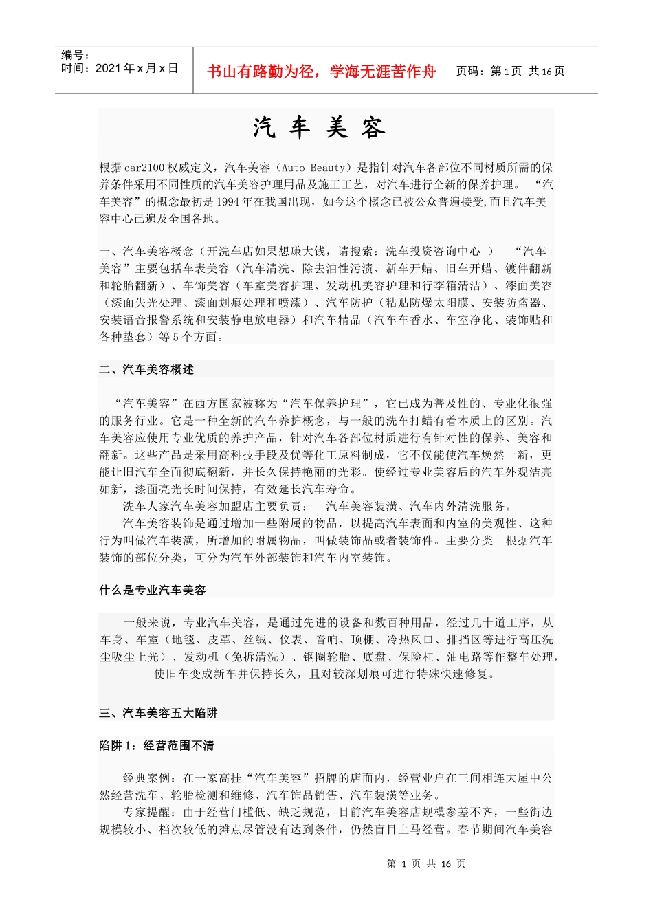 专业汽车美容概述_第1页