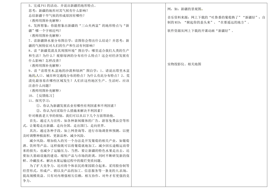 吉林省长春市第一零四中学八年级地理下册 第四节 西部开发的重要阵地-新疆维吾尔自治区教案 新人教版_第2页