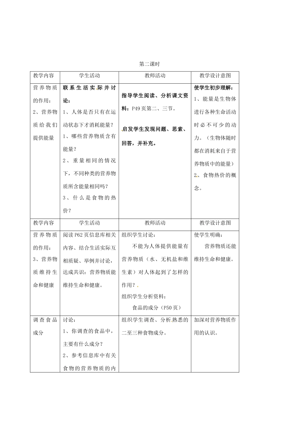 江苏省太仓市七年级生物上册 第五章 第二节 营养物质的作用教案 （新版）苏科版-（新版）苏科版初中七年级上册生物教案_第3页