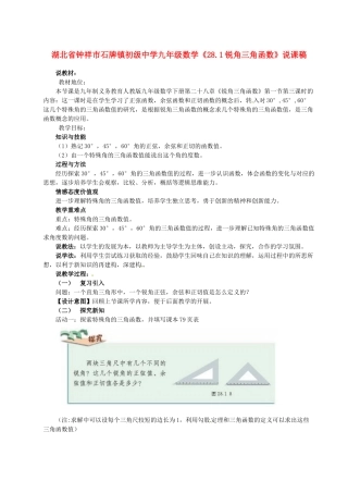 湖北省钟祥市石牌镇初级中学九年级数学《28.1锐角三角函数》说课稿