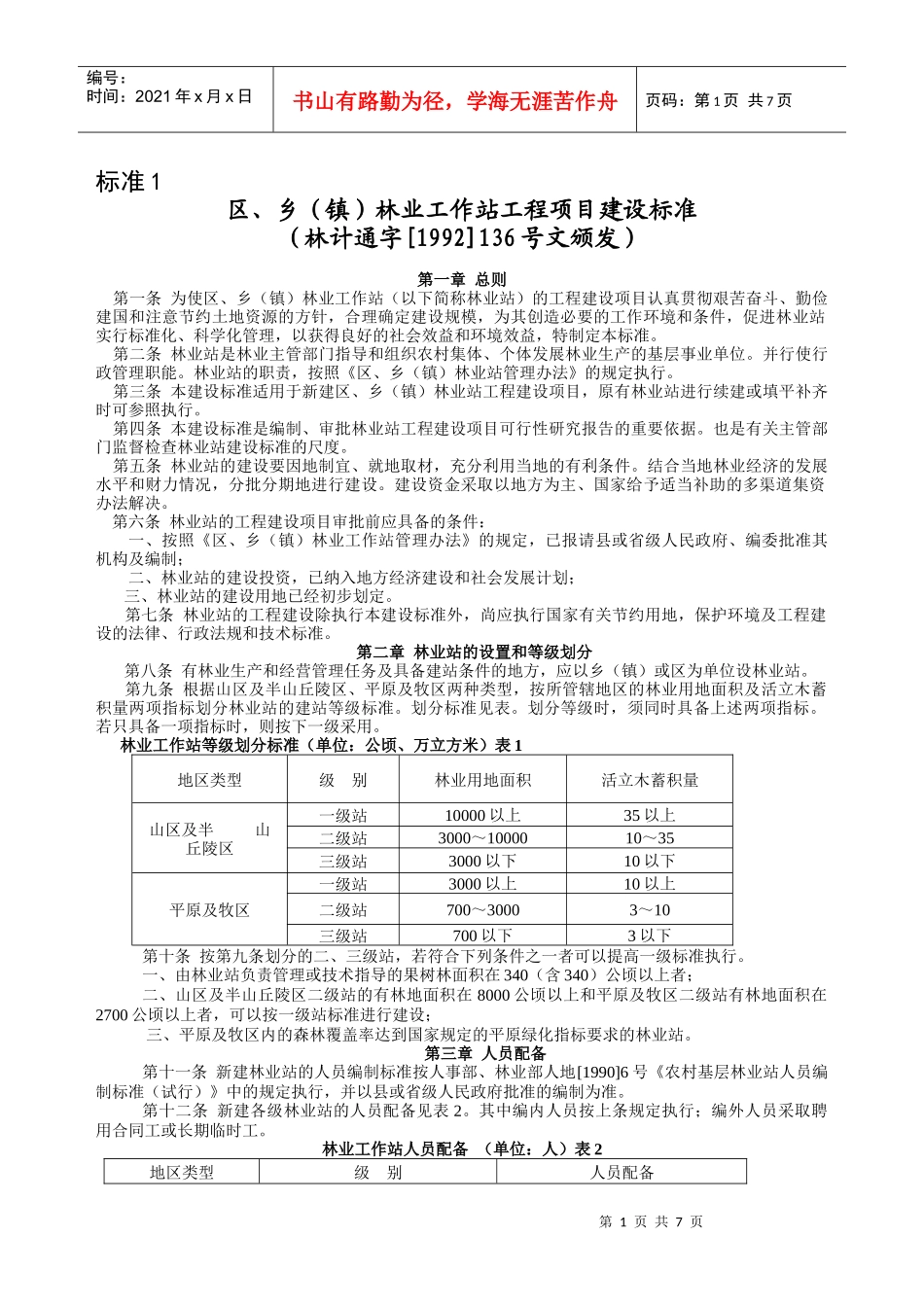 乡(镇)林业工作站工程项目建设标准-吉林省林业厅_第1页
