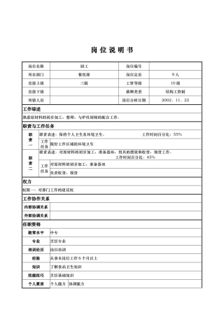 x国际大酒店餐饮部岗位说明书-厨工(doc)