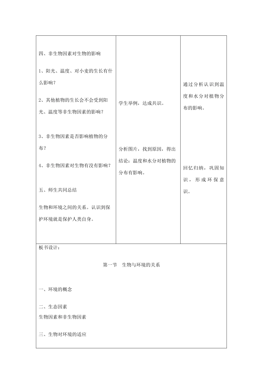 吉林省四平市第十七中学七年级生物上册 生物与环境的关系（一）教案3 新人教版_第3页