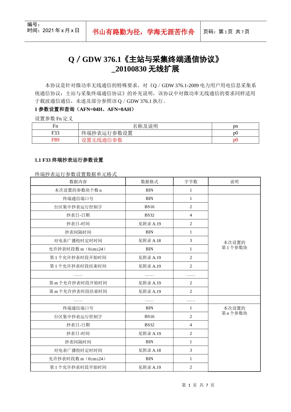 Q／GDW 3761《主站与采集终端通信协议》_XXXX0830无线扩展_第1页