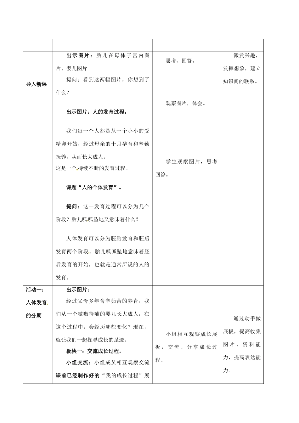 江苏省徐州市科技中学八年级生物上册 21.2 人的个体发育教学设计 （新版）苏科版_第2页