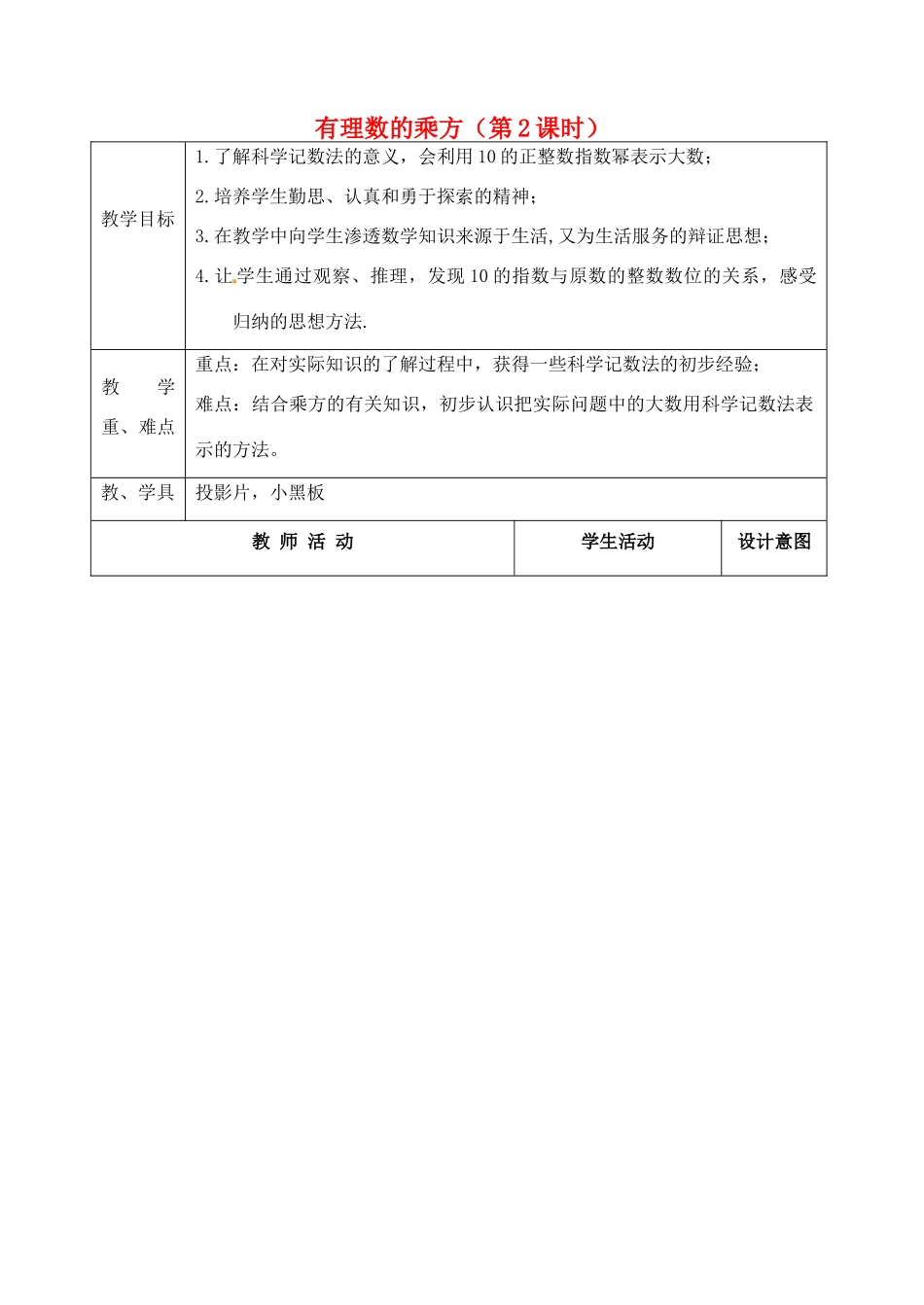 江苏省太仓市浮桥中学七年级数学上册 2.6 有理数的乘方（第2课时）教案 苏科版_第1页