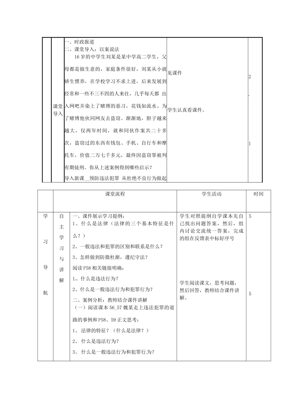 山东省滨州市邹平实验中学七年级政治下册《预防违法犯罪，从杜绝不良行为做起》教案 鲁教版_第2页