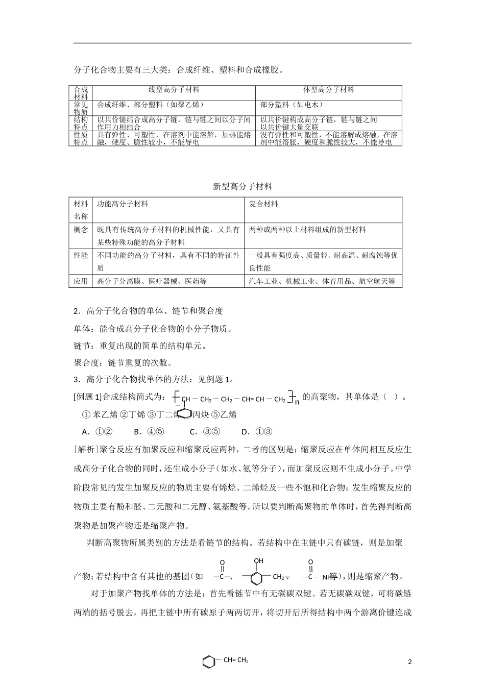 高中化学《高分子化合物与材料》教案2 新人教版选修2_第2页