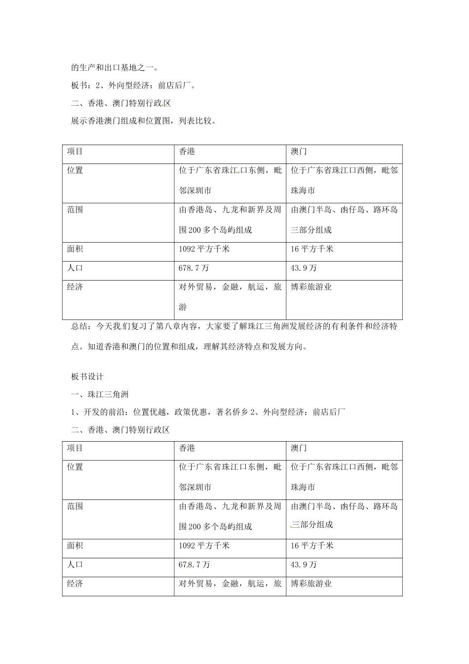 八年级地理下册 第八单元《香港、澳门特别行政区》教案 商务星球版_第2页