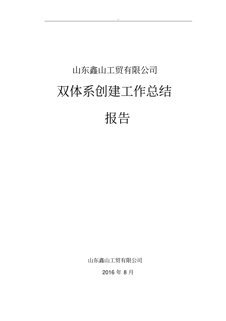 山东鑫山工贸有限企业双体系建设情况总结报告_第1页