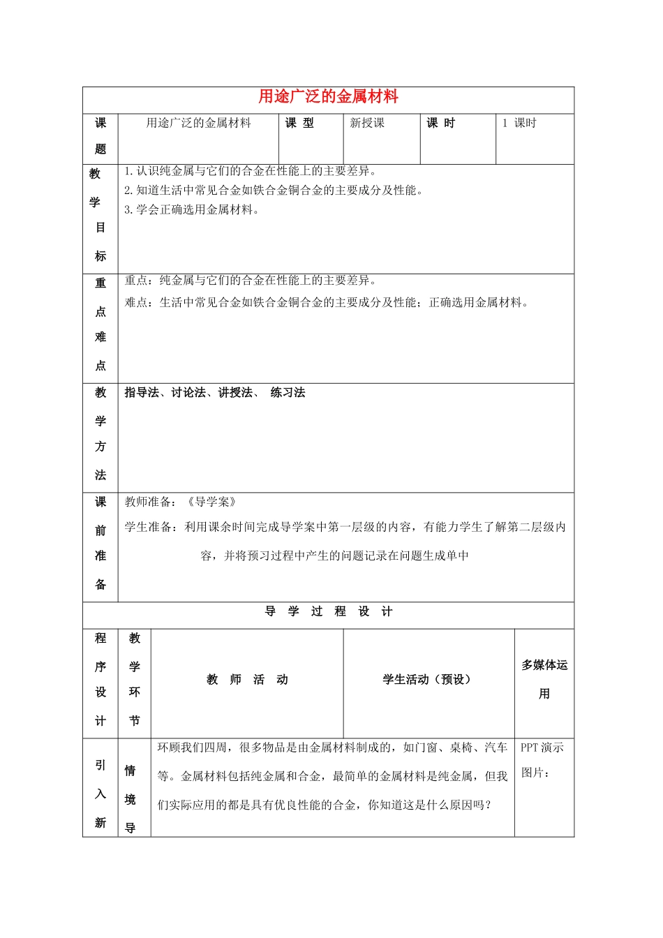 高中化学 3.3 用途广泛的金属材料分层教学设计 新人教版必修1-新人教版高一必修1化学教案_第1页