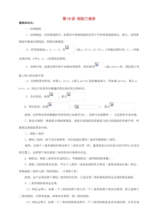 江苏省宿迁市宿豫区陆集初级中学中考数学 第19讲 相似三角形复习讲义 苏科版
